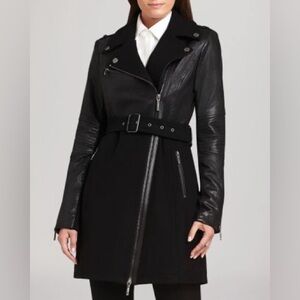 Bcbg Women's Black Belted Leather Jacket